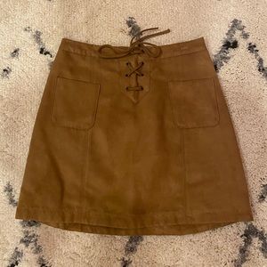 Tan suede lace up skirt
